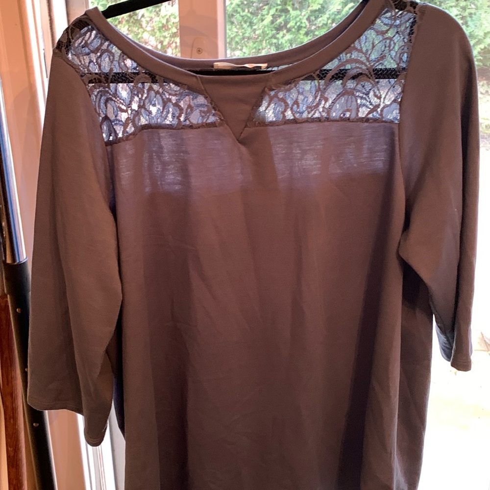 Honey Punch Hanover Lace Detail Knit Top Light Blue 2X